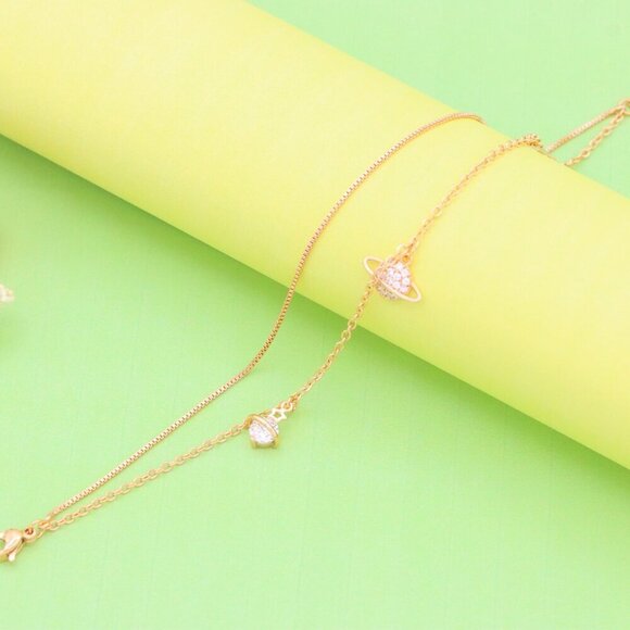 "Rose Gold Double Layer Anklet with Planet and Star Charms, XPAL1049 - Picture 4 of 13